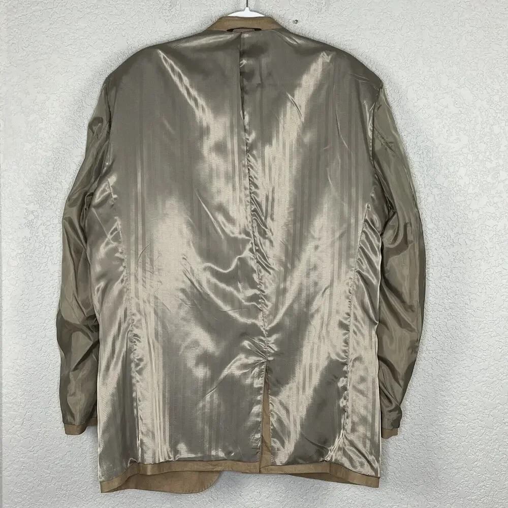 Tasso Elba Island Mens XL 45-47 Linen Sport Coat Elbow Patches Beige Tan
